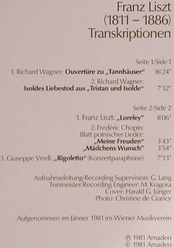 Leonskaja,Elisabeth: Liszt Transkriptionen, Amadeo(AVRS 5068), A, 1981 - LP - K1062 - 12,50 Euro