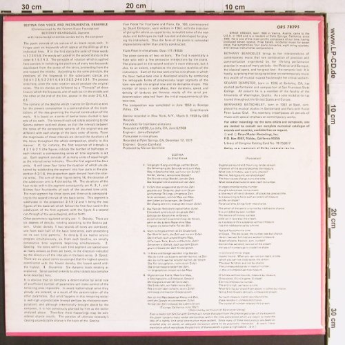 Krenek,Ernst: Sestina, Ernst Krenek,Piano&Cond., Orion (ORS 78295), US, 1978 Typ: LP Best.-Nr.: K1067 Preis: 24,00 Euro