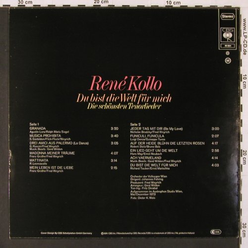 Kollo,Rene: Du Bist die Welt für mich, CBS (65 684), NL, 1974 Typ: LP Best.-Nr.: K106 Preis: 6,00 Euro