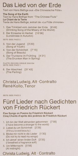Mahler,Gustav: Das Lied von der Erde/RückertLieder, Deutsche Gramophon(2707 082), D, Box, 1975 - 2LP - K1070 - 11,50 Euro