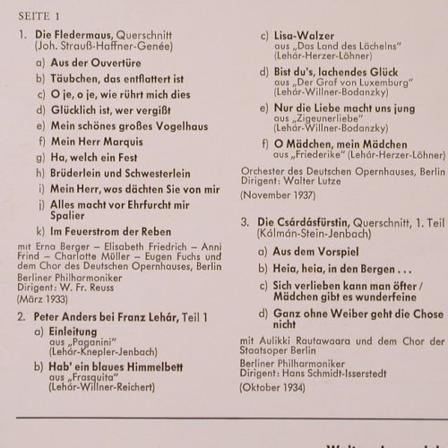 Anders,Peter: Im Reich der Operette 1 ,hist.rec., Telefunken (HAT-P 516), D Typ: LP Best.-Nr.: K107 Preis: 6,00 Euro