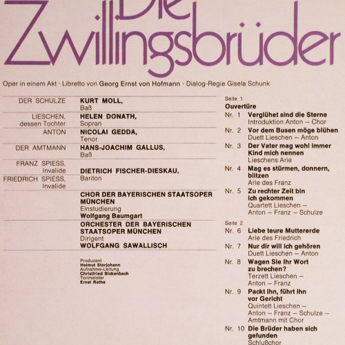 Schubert,Franz: Die Zwillingsbrüder,Foc, EMI (C 065-28 833), D, 1975 Typ: LPQ. Best.-Nr.: K1084 Preis: 7,50 Euro