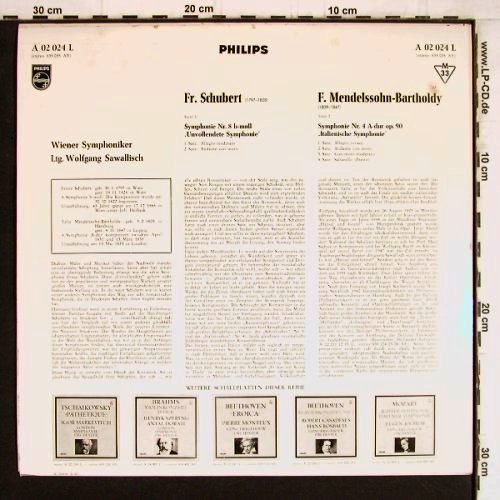 Schubert,Franz/Mendelssohn: Unvollendete/Italienische Symphonie, Philips (A 02024 L), D, Mono, 1963 Typ: LP Best.-Nr.: K1089 Preis: 6,00 Euro