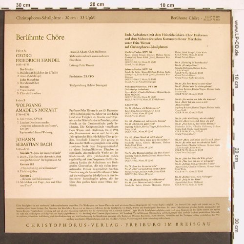 Heinrich-Schütz-Chor, Heilbronn: Berühmte Chöre, Christophorus (CGLP 75 809), D, Mono Typ: LP Best.-Nr.: K1095 Preis: 6,00 Euro
