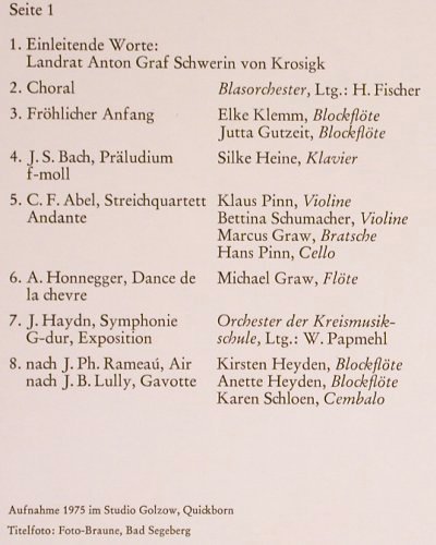 V.A.Kreismusikschule Segeberg: Schüler musizieren, Kreismusilschule (76.21 850-00-1), D, 1975 Typ: LP Best.-Nr.: K1102 Preis: 9,00 Euro