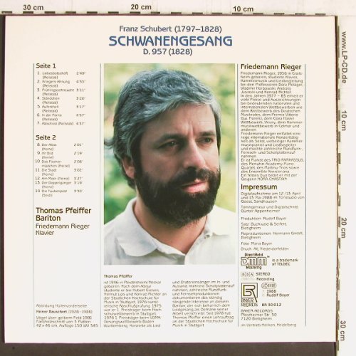 Schubert,Franz: Schwanengesang, Bayer Records (BR 30 012), D, 1988 Typ: LP Best.-Nr.: K1111 Preis: 7,50 Euro