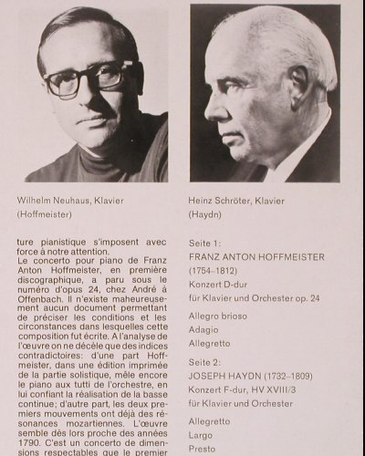 Hoffmeister,Franz Anton / Haydn: Konzert D-dur f.Klavier u. Orch., Schwann Musica Mundi (VMS 817), D, 1970 Typ: LP Best.-Nr.: K1126 Preis: 6,00 Euro