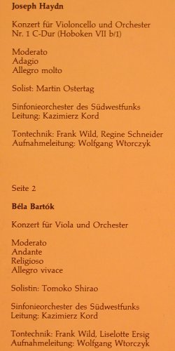 Haydn,Joseph / Bartók: Konzerte für Violoncello u.Orch., SWF (SWF 78), D, 1982 Typ: LP Best.-Nr.: K1147 Preis: 7,50 Euro