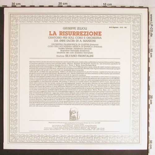 Zelioli,Guiseppe: La Risurrezione, Oratorio..., Harmonia Gentikum (212.W1), I, 1987 Typ: LP Best.-Nr.: K1148 Preis: 9,00 Euro