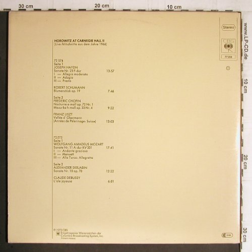 Horowitz,Vladimir: At Carnegie Hall II, Foc, CBS (CBS 77 204), NL, 1973 Typ: 2LP Best.-Nr.: K1151 Preis: 7,50 Euro