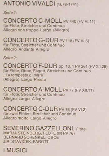 Vivaldi,Antonio: Flötenkonzerte PV 440,118,261,77&76, Philips (6500 820), NL, 1974 Typ: LP Best.-Nr.: K1160 Preis: 7,00 Euro