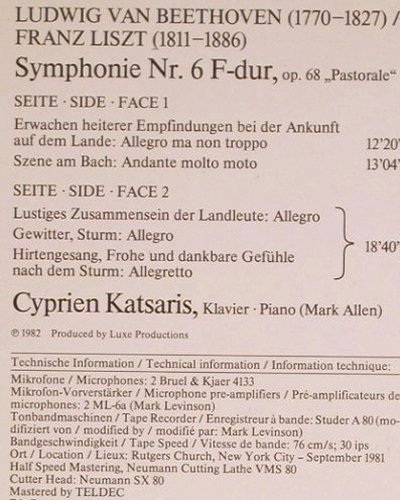 Beethoven / Liszt: Sinfonie Nr.6 "Pastorale", op.68, Telefunken(6.42781 AZ), D, Foc, 1982 - LP - K1180 - 6,00 Euro