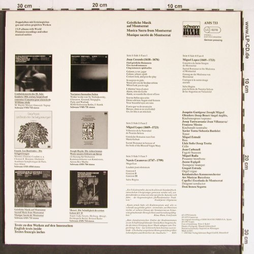 V.A.Geistliche Musik auf Montserrat: Joan Cererols, M.Lopez,N.Casanovas, Schwann Musica Mundi (AMS 733), D, Foc, 1983 Typ: 2LP Best.-Nr.: K1185 Preis: 8,00 Euro