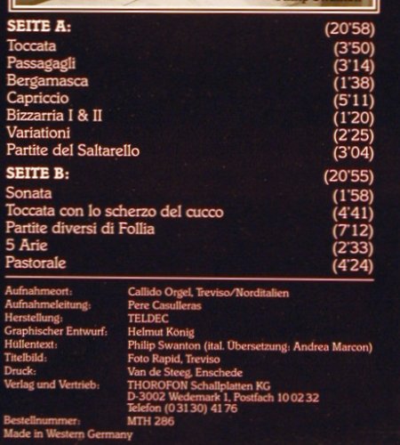 Pasquini,Bernardo: Orgelwerke, Thorofon (MTH 286), D Typ: LP Best.-Nr.: K1186 Preis: 8,00 Euro