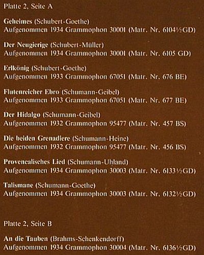 Schlusnus,Heinrich: Liederalbum, Foc,Franz Rupp,Klavier, LV (LV 2004), A Typ: 2LP Best.-Nr.: K1191 Preis: 9,00 Euro