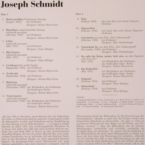 Schmidt,Joseph: Das schönste von Damals, 1929-32, Telefunken (HT-P 507), D Typ: LP Best.-Nr.: K11 Preis: 6,00 Euro