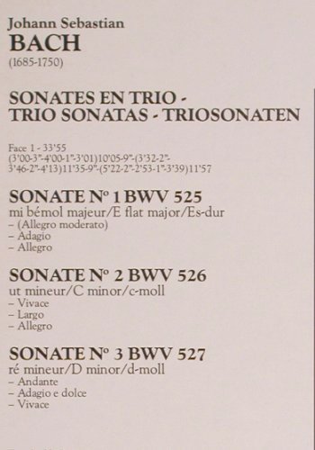 Bach,Johann Sebastian: Sonates En Trio BWV 525-530, Erato(NUM 75219), F, 1986 - LP - K1203 - 7,50 Euro