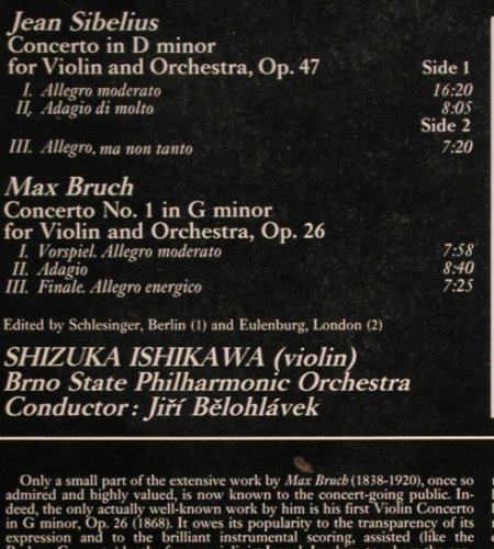 Sibelius,Jean / Bruch: Violin Concerto op.47/ No.1, Supraphon(1110 2289), CZ, 1979 - LP - K1217 - 9,00 Euro
