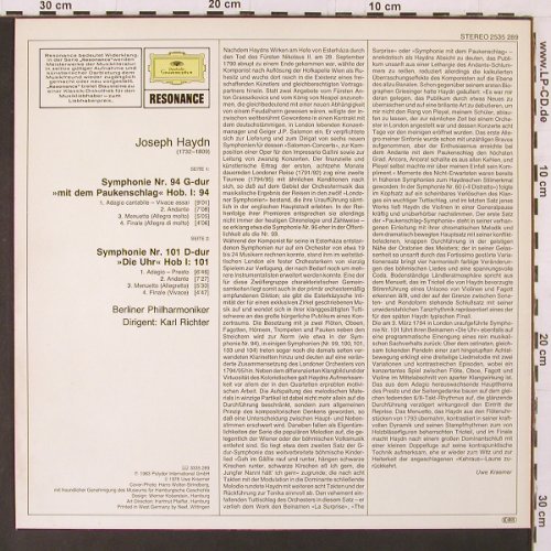 Haydn,Joseph: Sinfonien Nr.94 & 101 (1963), D.Gr. Resonance (2535 289), D, 1978 Typ: LP Best.-Nr.: K121 Preis: 6,00 Euro