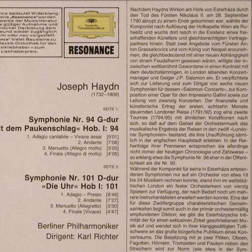 Haydn,Joseph: Sinfonien Nr.94 & 101 (1963), D.Gr. Resonance (2535 289), D, 1978 Typ: LP Best.-Nr.: K121 Preis: 6,00 Euro