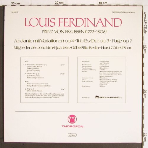 Ferdinand,Louis - Prinz v. Preussen: Klavierquartett op.4/Klav.trio op, Thorofon (MTH 222), D, 1980 Typ: LP Best.-Nr.: K1228 Preis: 8,00 Euro