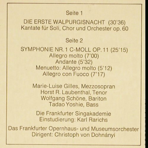 Mendelssohn Bartholdy,Felix: Die erste Walpurgisnacht,op.60op.11, Intercord (29 385-2), D, 1977 Typ: LP Best.-Nr.: K1239 Preis: 9,00 Euro