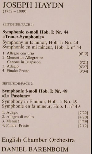 Haydn,Joseph: Sinfonien Nr.44 & 49, D.Gr. (2530 708), D, 1976 Typ: LP Best.-Nr.: K123 Preis: 6,00 Euro