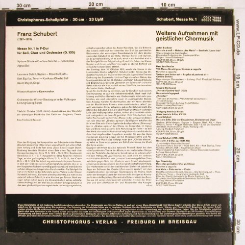 Schubert,Franz: Messe Nr.1 F-dur, Soli,Chor&Orch., Christophorus, Mono (CGLP 75 864), D, m /vg+ Typ: LP Best.-Nr.: K1243 Preis: 5,00 Euro