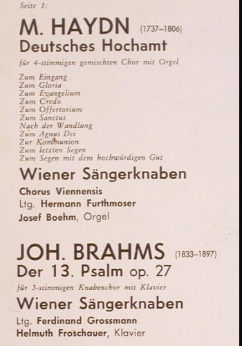 Wiener Sängerknaben: M.Haydn, Brahms, Schubert, Philips(A 02355 L), NL, Mono,  - LP - K1245 - 6,00 Euro