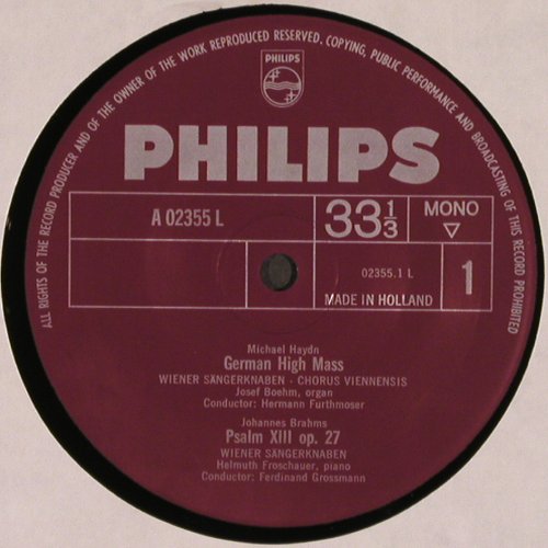 Wiener Sängerknaben: M.Haydn, Brahms, Schubert, Philips(A 02355 L), NL, Mono,  - LP - K1245 - 6,00 Euro