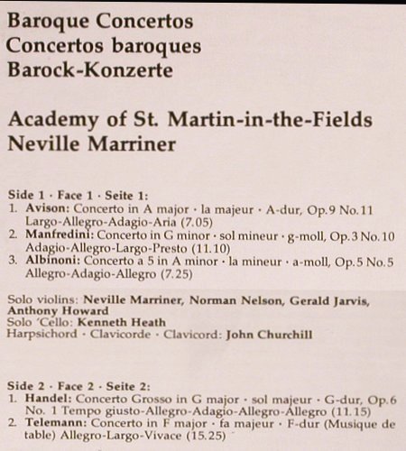 V.A.Baroque Concertos: Albinoni,Handel, Avison, Manfredini, Decca  Serenata (6.42755 BH), D,Ri, 1982 Typ: LP Best.-Nr.: K1249 Preis: 5,00 Euro
