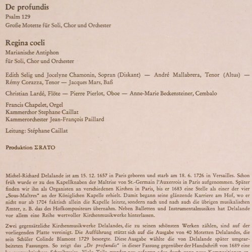 Delalande,Michel-Richard: De Profundis Regina Coeli, Christophorus/Erato (CGLP 75 782), D Typ: LP Best.-Nr.: K1262 Preis: 9,00 Euro
