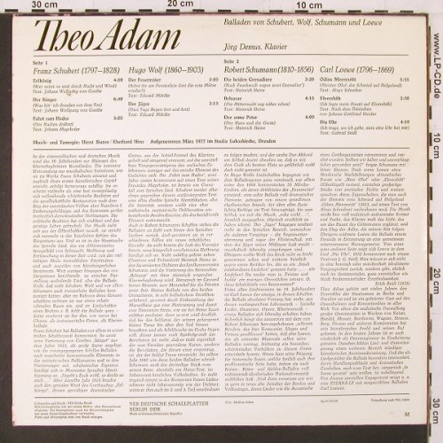 Adam,Theo: singt Balladen von Schubert,Wolf.., Eterna, m /vg+ (8 27 073), DDR, 1978 Typ: LP Best.-Nr.: K126 Preis: 6,00 Euro
