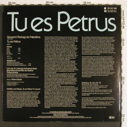 Palestrina,Giovani Pierluigi da: Tu es Petrus, Eurodisc (201 837-366), D, 1980 Typ: LP Best.-Nr.: K1270 Preis: 5,00 Euro