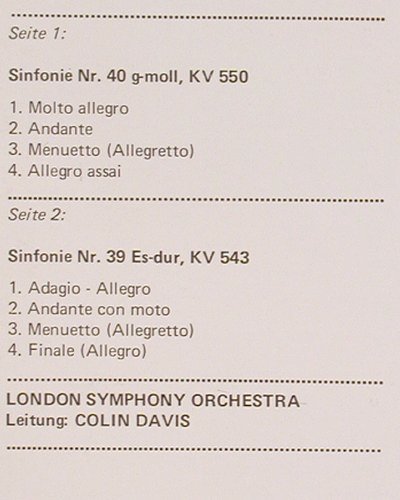 Mozart,Wolfgang Amadeus: Sinfonie Nr.39 & 40, KV 550, KV543, Philips Universo-Serie (6580 029), NL Typ: LP Best.-Nr.: K1279 Preis: 9,00 Euro