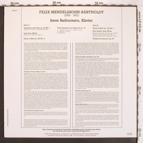 Mendelssohn Bartholdy,Felix: Präludium und Fuge, op.35 No.1., Z-Records (ZR 2015), D Typ: LP Best.-Nr.: K1280 Preis: 17,50 Euro