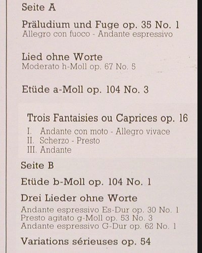 Mendelssohn Bartholdy,Felix: Präludium und Fuge, op.35 No.1., Z-Records (ZR 2015), D Typ: LP Best.-Nr.: K1280 Preis: 17,50 Euro