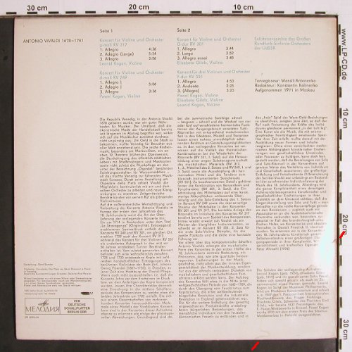 Vivaldi,Antonio: Konzerte für Violine&Orch.,RV 249.., Melodia, m /vg+ (8 26 958), DDR, 1976 Typ: LP Best.-Nr.: K1304 Preis: 6,00 Euro