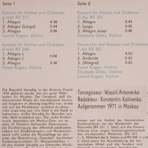Vivaldi,Antonio: Konzerte für Violine&Orch.,RV 249.., Melodia, m /vg+ (8 26 958), DDR, 1976 Typ: LP Best.-Nr.: K1304 Preis: 6,00 Euro