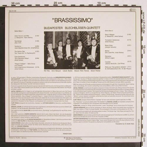 Budapester Blechbläser-Quintett: Brassissiomo, Signum/Teldec (SIG 011-00), D, 1986 Typ: LP Best.-Nr.: K1306 Preis: 7,50 Euro