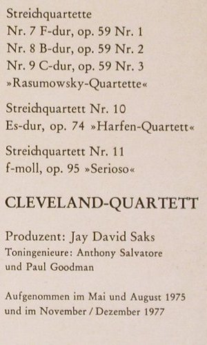 Beethoven,Ludwig van: Die fünf Mittleren Streichquartette, RCA Red Seal(RL 03010), D, Box, 1979 - 4LP - K1309 - 14,00 Euro
