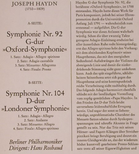 Haydn,Joseph: Symfonien Nr.92 & 104 (1957), Heliodor (89 623), D, Ri Typ: LP Best.-Nr.: K131 Preis: 6,00 Euro
