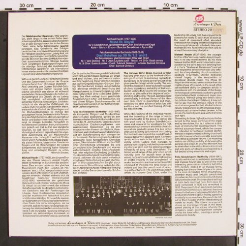 Mädchenchor Hannover: Michael Haydn: Missa St.Aloysii, Lauenhagen & Paris (2891 216), D Typ: LP Best.-Nr.: K1321 Preis: 7,50 Euro