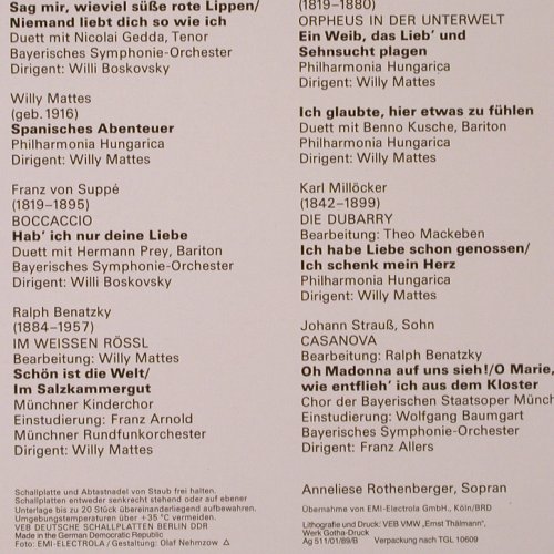Rothenberger,Anneliese: Beliebte Operettenlieder, Amiga (8 45 248), DDR, 1989 Typ: LP Best.-Nr.: K132 Preis: 5,00 Euro
