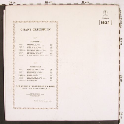 Toussaint / Christ-Roi: Chant Gregorien (1958), Foc, Decca (7.550 Stereo), F, Ri Typ: LP Best.-Nr.: K1362 Preis: 5,00 Euro