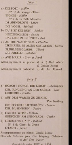 Schumann,Elisabeth: Lieder de Schubert,hist.rec, vg+/m-, Voix Illustres (FALP 50.006), F Typ: LP Best.-Nr.: K136 Preis: 6,00 Euro