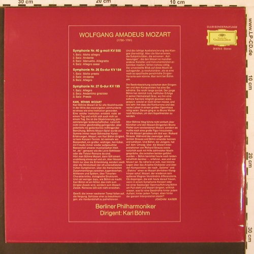 Mozart,Wolfgang Amadeus: Symphonien Nr.40, 26,27, D.Gr. DSC-Ed (29 878-6), D, Ri, 1969 Typ: LP Best.-Nr.: K145 Preis: 6,00 Euro