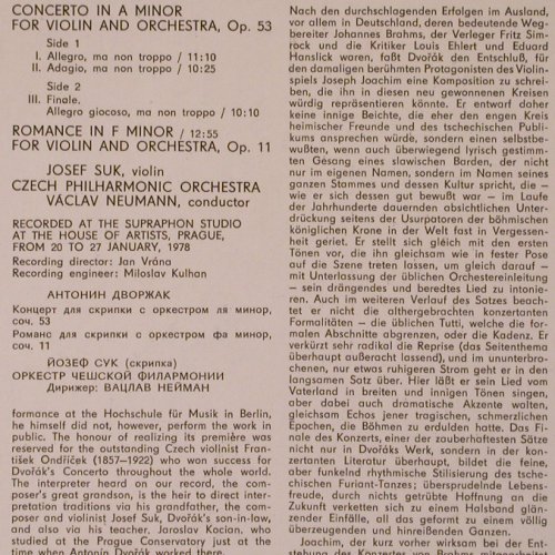 Dvorak,Antonin: Violinkonzert A-moll / Romance, Supraphon (1410 2423 QZA), CSSR, 1979 Typ: LPQ Best.-Nr.: K149 Preis: 7,50 Euro