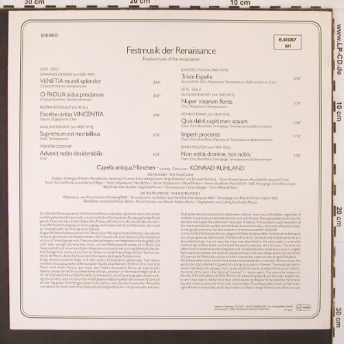 V.A.Festmusik der Renaisance: Johannes Ciconia.. Jehan Mouton, Telefunken (6.41087 AH), D, 10Tr., 1968 Typ: LP Best.-Nr.: K156 Preis: 7,50 Euro