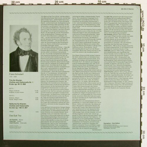 Schubert,Franz: Klaviertrio Nr.1 B-dur &sol; Notturno, Supraphon (38 455 2), D Club-Ed., 1975 Typ: LP Best.-Nr.: K1580 Preis: 7,50 Euro.